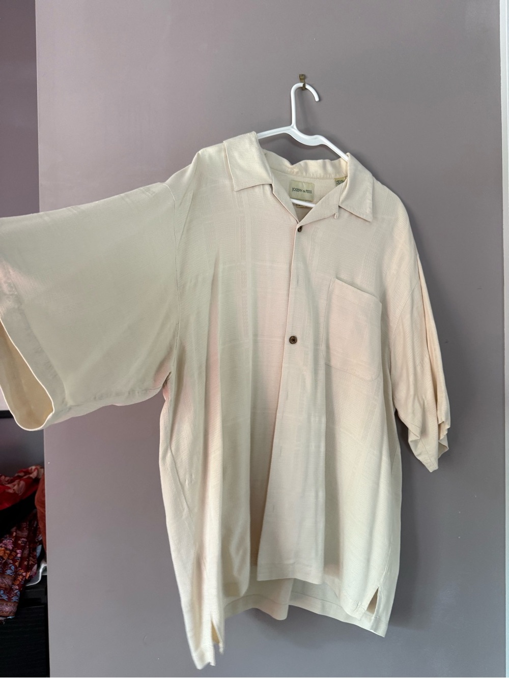 Joseph & Feiss Cream Short-Sleeve Button-Down Shirt